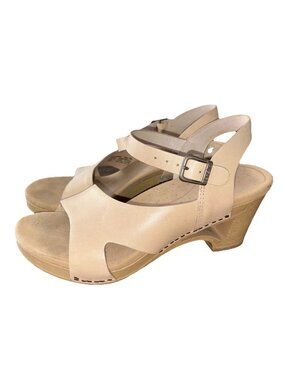 Dansko Women's Tasha Natural Beige Leather Sandal Clogs Size 8-EUR 39,size8